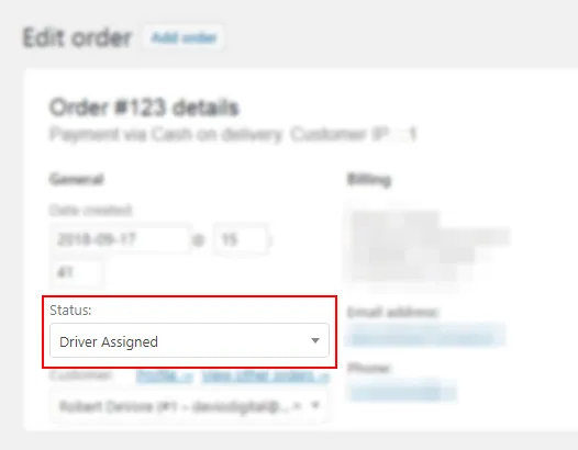 Delivery Drivers for WooCommerce - Driver Assigned Order Status